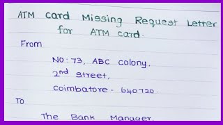 ATM card missing request letter to the bank manager in English  jsj jesy education [upl. by Ryhpez]