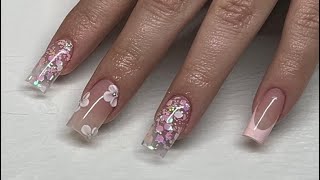 French Encapsulated Glitter 3d Flower Acrylic Nail [upl. by Navada]