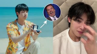 Jimmy Fallon Shock Cha Eunwoo Reaction To Seeing Bts Jin Suddenly Lose His Voice Singing Supertuna [upl. by Paulita]