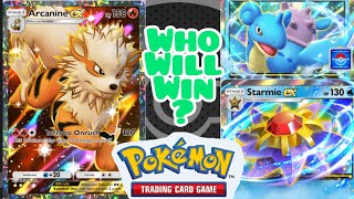 POKÉMON TCG POCKET Arcanine Deck Gameplay VS Lapras amp Starmie Deck [upl. by Ettezus]