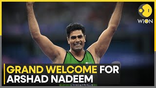 Pakistan Grand welcome for Olympian Arshad Nadeem  World News  WION [upl. by Aufa]