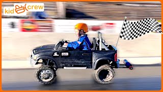 Racing kids power wheels truck tractor and ride on race cars Educational drag racing  Kid Crew [upl. by Bedelia34]