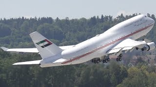 Dubai Air Wing B747422 A6MMM landing and takeoff at Zurich Airport  4K [upl. by Raveaux]