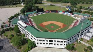 Aerial Drone View of Carolina Mudcats Baseball Stadium Zebulon NC [upl. by Hildie560]