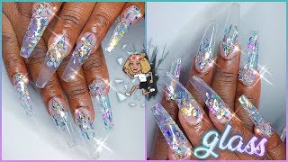 💎Watch Me Work 100 Polygel Encapsulation Shattered Broken Glass Nails Full Set [upl. by Ardnaz]