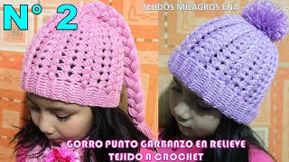 Como tejer el Gorro N° 2 a crochet en Punto Garbanzo en Relieves con Abanicos para niñas paso a paso [upl. by Mady852]