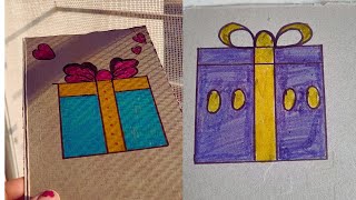 How to draw christmas gift box drawing Gift box drawing ideas Diy easy gift box making tutorial [upl. by Cressler858]