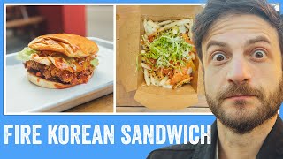 Heat Eaters Esther Choi Spicy Korean Fried Chicken Sandwich CHALLENGE  Jeremy Jacobowitz [upl. by Stinky]