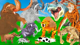 Woolly Mammoth Vs Saber Tooth Tiger Wolf Attack Cow Buffalo Bulls Saved by Mammoth Mastodon VS TRex [upl. by Rana126]