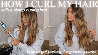 HOW I CURL MY HAIR—with a clamp curling iron  perfect  long lasting [upl. by Damiani]