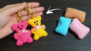 Cute Teddy Bear Making with Hair Rubber Band  Easy Teddy Bear Tutorial  DIY keyring [upl. by Colwen]