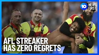 AFL Grand Final Streaker Speaks Out  10 News First [upl. by Nawtna]