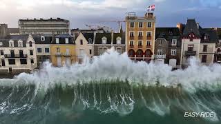 Grande marée mars 2023 Drone SaintMalo France Giant wave [upl. by Ahsieyk]