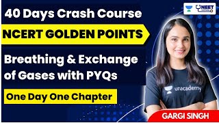 Breathing amp Exchange of Gases with PYQs  NCERT Golden Points  One Day One Chapter  Dr Gargi Singh [upl. by Macdermot]