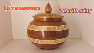 wood turning a lidded pot with inlay [upl. by Robinetta]