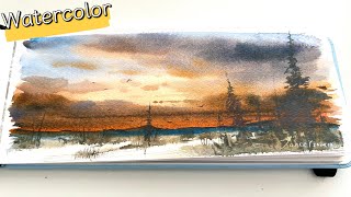 Simple but beautiful watercolor winter landscape painting process [upl. by Yerffoeg568]