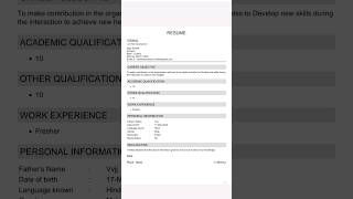 Resume Kaise Banaye Mobile Se shorts cv biodata ytshorts [upl. by Leunas]