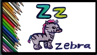 Z for Zebra easy drawing and coloring step by step zebra drawing for kids  zebra coloring for kids [upl. by Ellezaj995]