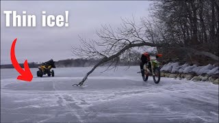 Dude Evan bro rips a dirt bike on thin ice [upl. by Ahusoj]