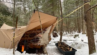 Hammock Hot Tent Camping in Snowstorm [upl. by Urian933]