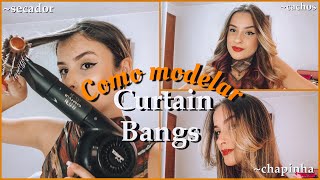 ✨como modelararrumar Curtain Bangs 3 formas✨modelar chapinhasecador… [upl. by Aitak]