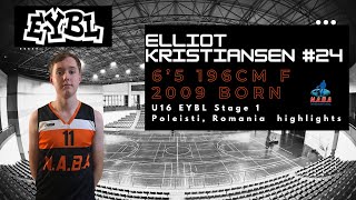 Elliot Kristiansen 196cm 6’5 2009 Born EYBL U16 Highlights Poleisti Romania 2024 [upl. by Arbas]