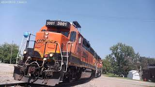 BNSF 3001 Leads the Ulen turn through Hitterdal 8124 [upl. by Rasia]