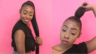 How to do a Sleek Long weave ponytail  SIMPLE INVISIBLE PONYTAIL TUTORIAL  IAMTRAVIA [upl. by Ennylcaj]