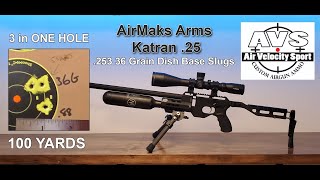 AirMaks Arms Katran 253 36 grain Airgun Slugs 3 in one hole at 100 YARDS [upl. by Eahsram975]