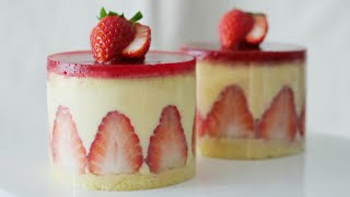 🤚5분 베이킹 노오븐 미니 프레지에 케이크 🤚5min baking Mini Fraisier Cake フレジエケーキ [upl. by Ycak]