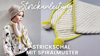 Strickanleitung Kinderschal mit Spiralmuster ICord Rand und Pompons [upl. by Elberfeld]