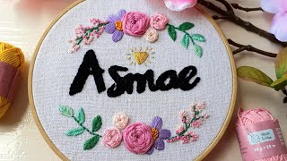 طريقة تطريز🧵 الاسماء مع ازهار 🌺شرح مبسط للمبتدئين Easy way to embroider names and flowers [upl. by Ezana]