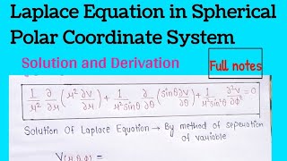 Laplace Equation in Spherical Coordinate  Solution of Lapalce Equation in Spherical Coordinate [upl. by Wolram957]