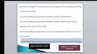 Internal Auditor Competency requirements as per IATF 16949 in Hindi [upl. by Lytsyrk547]