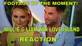 MILLIE amp LIAM WIN LOVE ISLAND 2021 REACTION Millie provides music to celebrate [upl. by Semyaj]