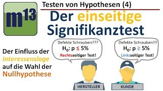 Testen von Hypothesen 4 einseitiger Signifikanztest  Wahl der Nullhypothese [upl. by Frissell]