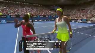 Sloane Stephens v Victoria Azarenka highlights 1R Australian Open 2015 [upl. by Nnaed424]