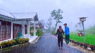 HEAVY RAIN IN A PEACEFUL HILLY VILLAGE LIFE  RAIN SOUNDS AND THUNDER FOR SLEEPING [upl. by Odessa]