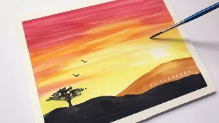 Easy Watercolor Sunset Tutorial for Beginners Step By Step [upl. by Llerryt12]