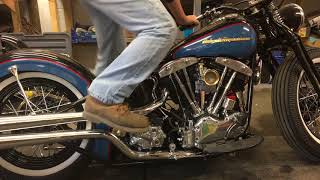 Shovelhead starting up  Holme Valley Customs PanShovel Bobber [upl. by Attenat103]