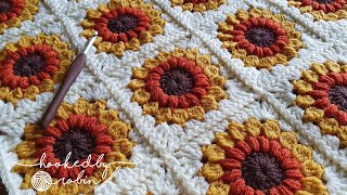 Crochet Sunburst Sunflower Granny Square Tutorial 🌻 [upl. by Braeunig]