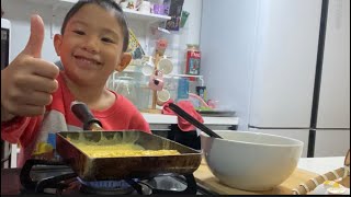 My son prepare SUSHI 🍱MAKI ROLL for dinner  cooking TAMAGO YAKI recipe [upl. by Fonda]