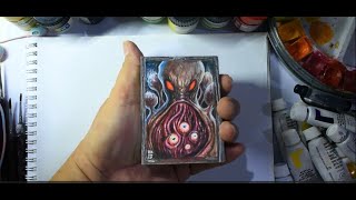 Horror Fest  Drawing an Alien creature with spores Acrylic Watercolors Pen amp ink SCT 74 [upl. by Akired465]