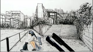 街の風景を描いてみた 背景の描き方 【線画】 Drawing a town scene with a pen [upl. by Haleemaj273]