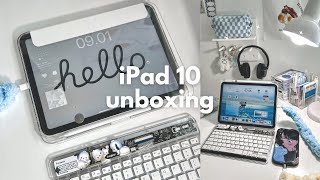 iPad 10 silver  accessories aesthetic unboxing  iPadOS 17 homescreen setup cute keyboard 🤍 [upl. by Carthy]