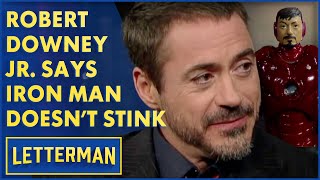 Robert Downey Jr Says His New Film quotIron Manquot Doesnt Stink  Letterman [upl. by Eilatan]