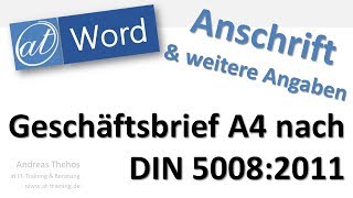 DIN 5008 Anschrift und Informationsblock platzieren  Word Geschäftsbrief [upl. by Jenica]