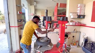 MRF Tyre Changer Machine India  HINDI   Tyre Changer machine kaise kaam karta hai  Tyre fitment [upl. by Ydospahr]