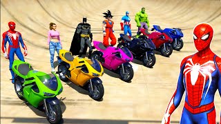 RACING MOTORCYCLES with SPIDERMAN GTA 6 Lucia Superheroes motos Racing Competition Challenge  GTA 5 [upl. by Chute]