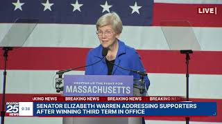 WATCH LIVE Mass Sen Elizabeth Warren speaking after winning 3rd term in office [upl. by Howe]